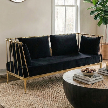2 Seater Gold Finish Tapered Arms Sofa | Novo