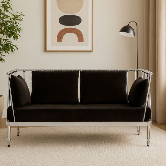 2 Seater Silver Finish Tapered Arms Sofa | Novo