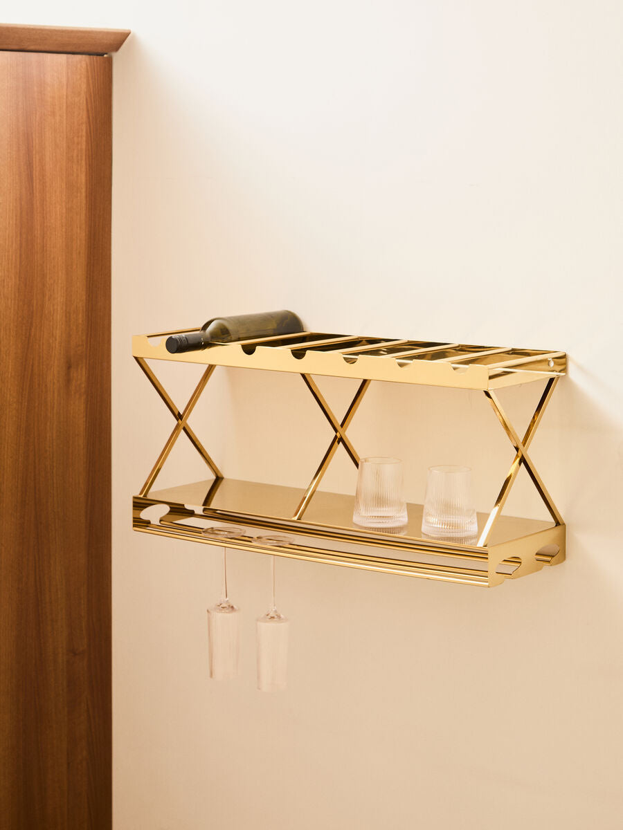 2 Tier 7 Bottle Gold Finish Wine Rack | Novo