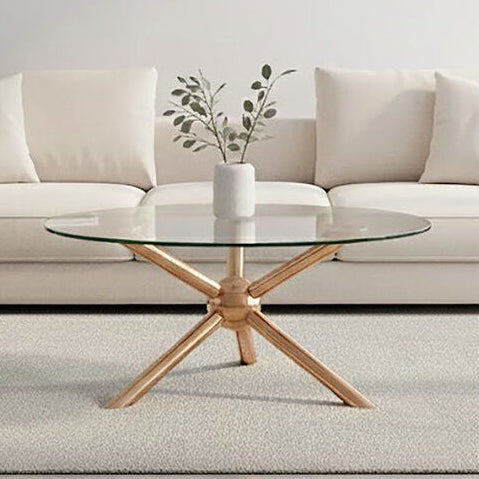 Clear Tempered Glass Top Dining Table with Rose Gold Angled Stainless Steel Legs | Novo
