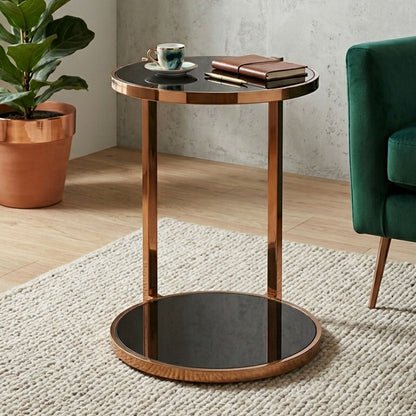 Gold 2 Tier Side Table with Black Tempered Glass | Novo