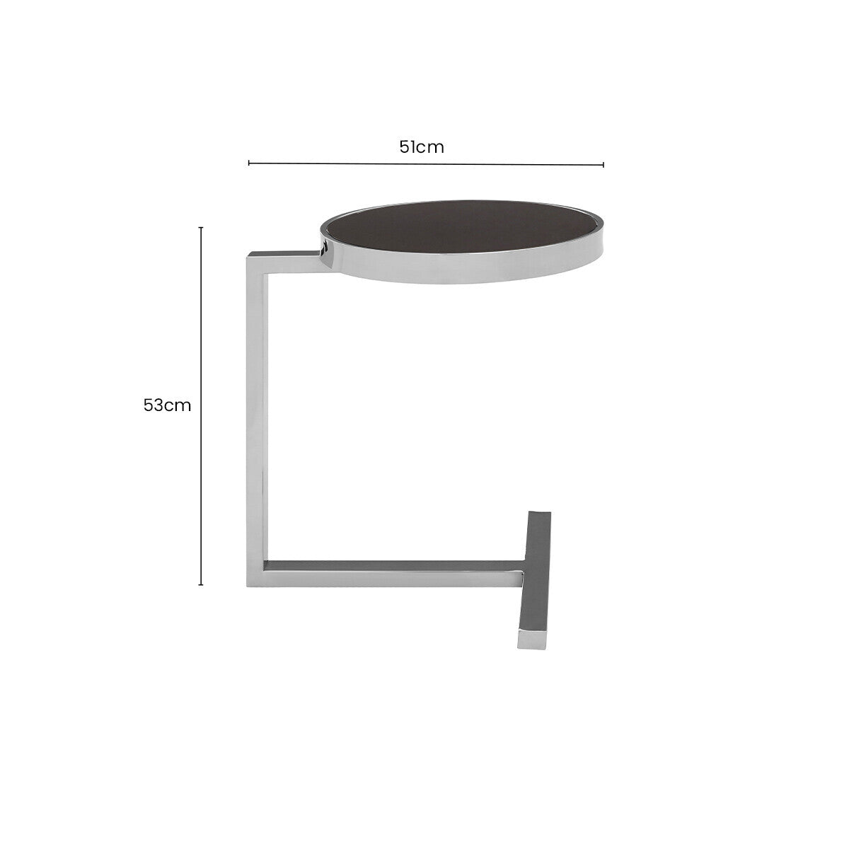 Silver Metal T Base Side Table with Black Tempered Glass Top | Novo