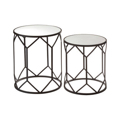 Avantis Mirror and Black Metal Set Of 2 Side Tables