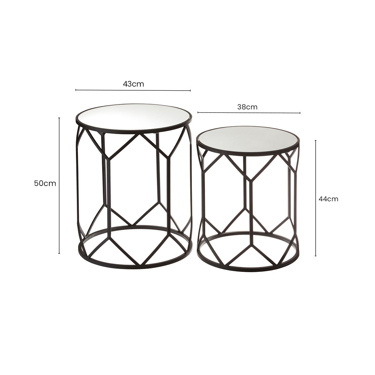 Avantis Mirror and Black Metal Set Of 2 Side Tables