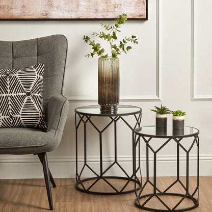 Avantis Mirror and Black Metal Set Of 2 Side Tables