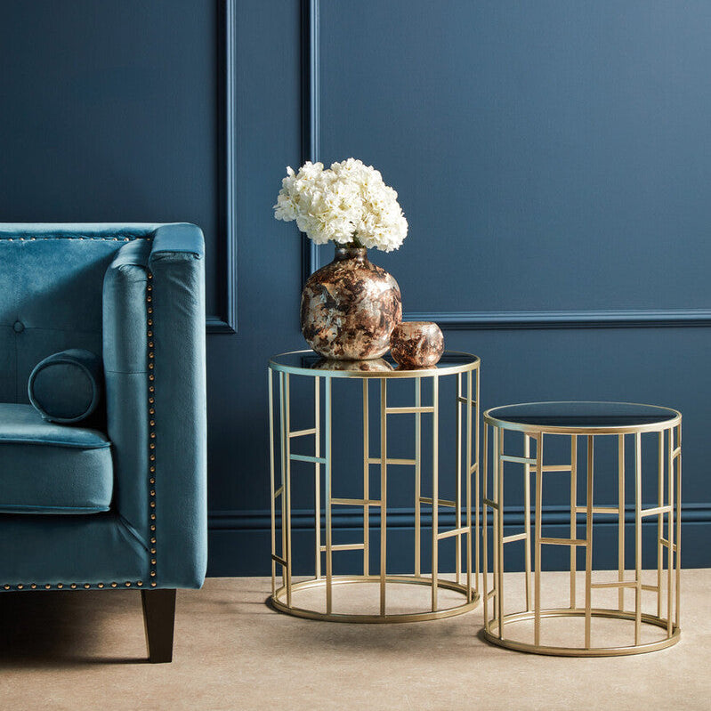 Avantis Set Of 2 Champagne Finish Round Side Tables