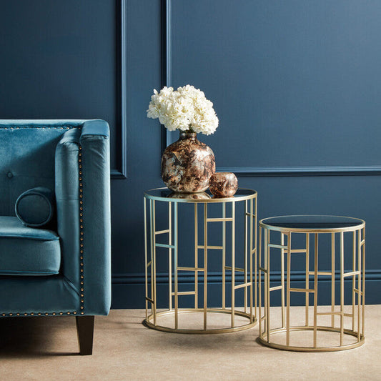 Avantis Set Of 2 Champagne Finish Round Side Tables