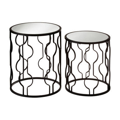 Avantis Black Metal and Mirror Set Of 2 Side Tables