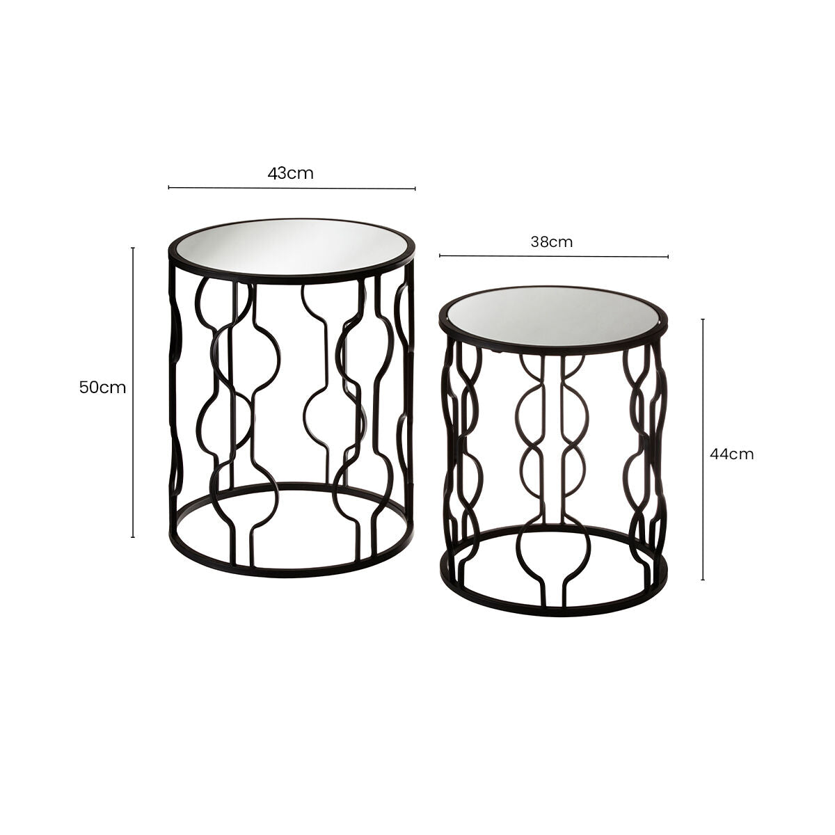Avantis Black Metal and Mirror Set Of 2 Side Tables