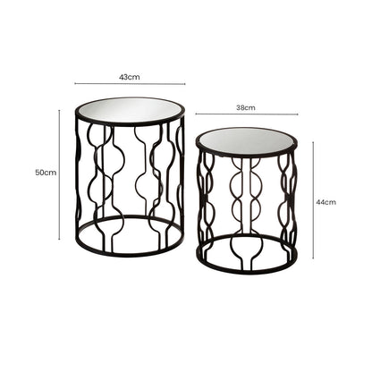 Avantis Black Metal and Mirror Set Of 2 Side Tables