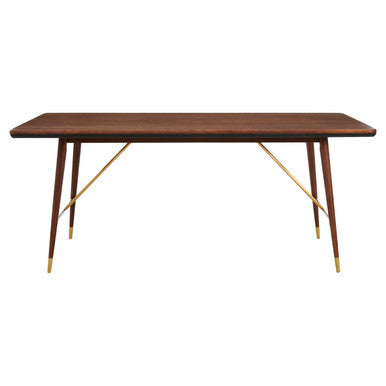 Kenso Walnut Wood And Brass Finish Base Dining Table