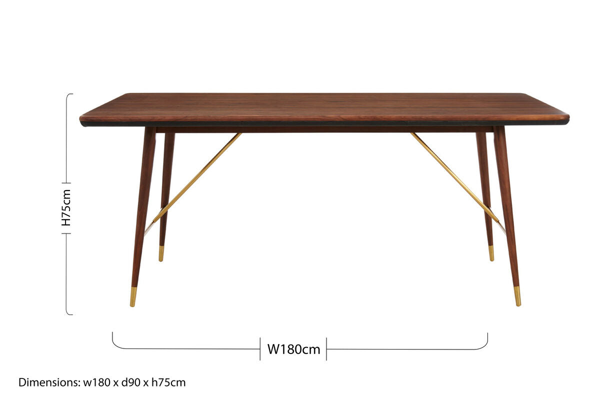 Kenso Walnut Wood And Brass Finish Base Dining Table