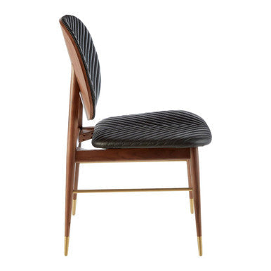 Kenso Black Leather and Walnut Wood Dining Chair
