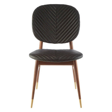 Kenso Black Leather and Walnut Wood Dining Chair
