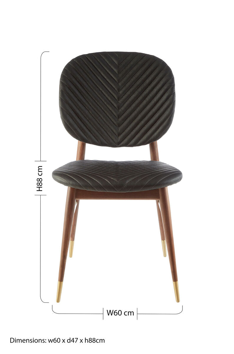 Kenso Black Leather and Walnut Wood Dining Chair
