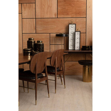 Kenso Black Leather and Walnut Wood Dining Chair