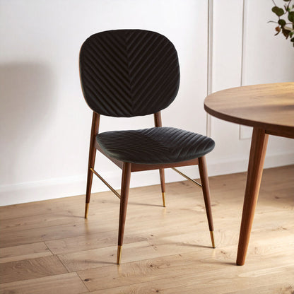 Kenso Black Leather and Walnut Wood Dining Chair