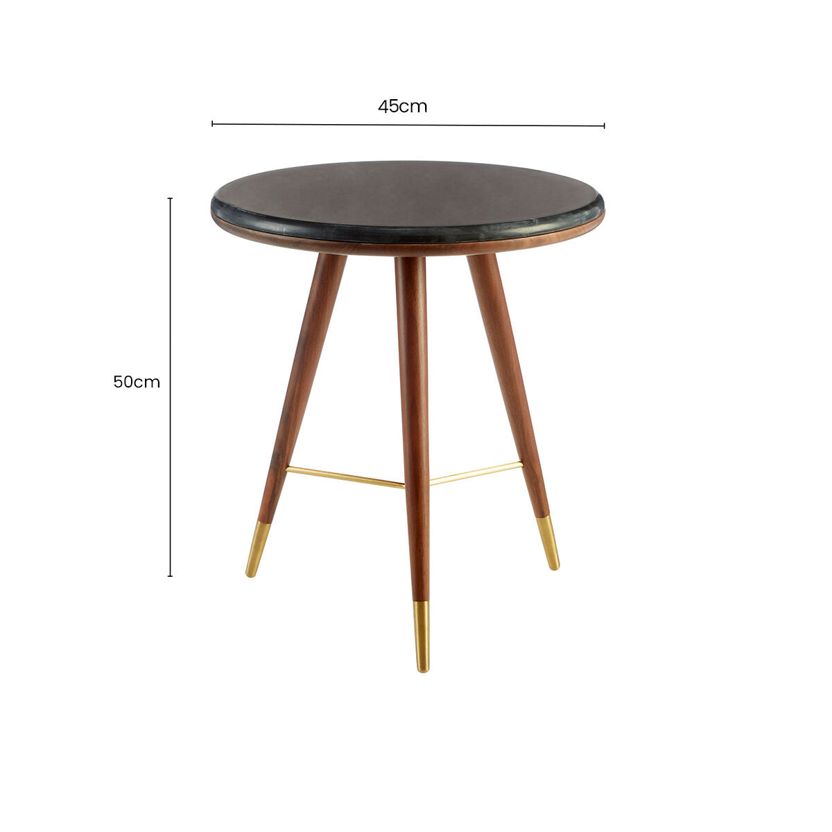 Kenso Dark Grey Marble and Walnut Wood Side Table