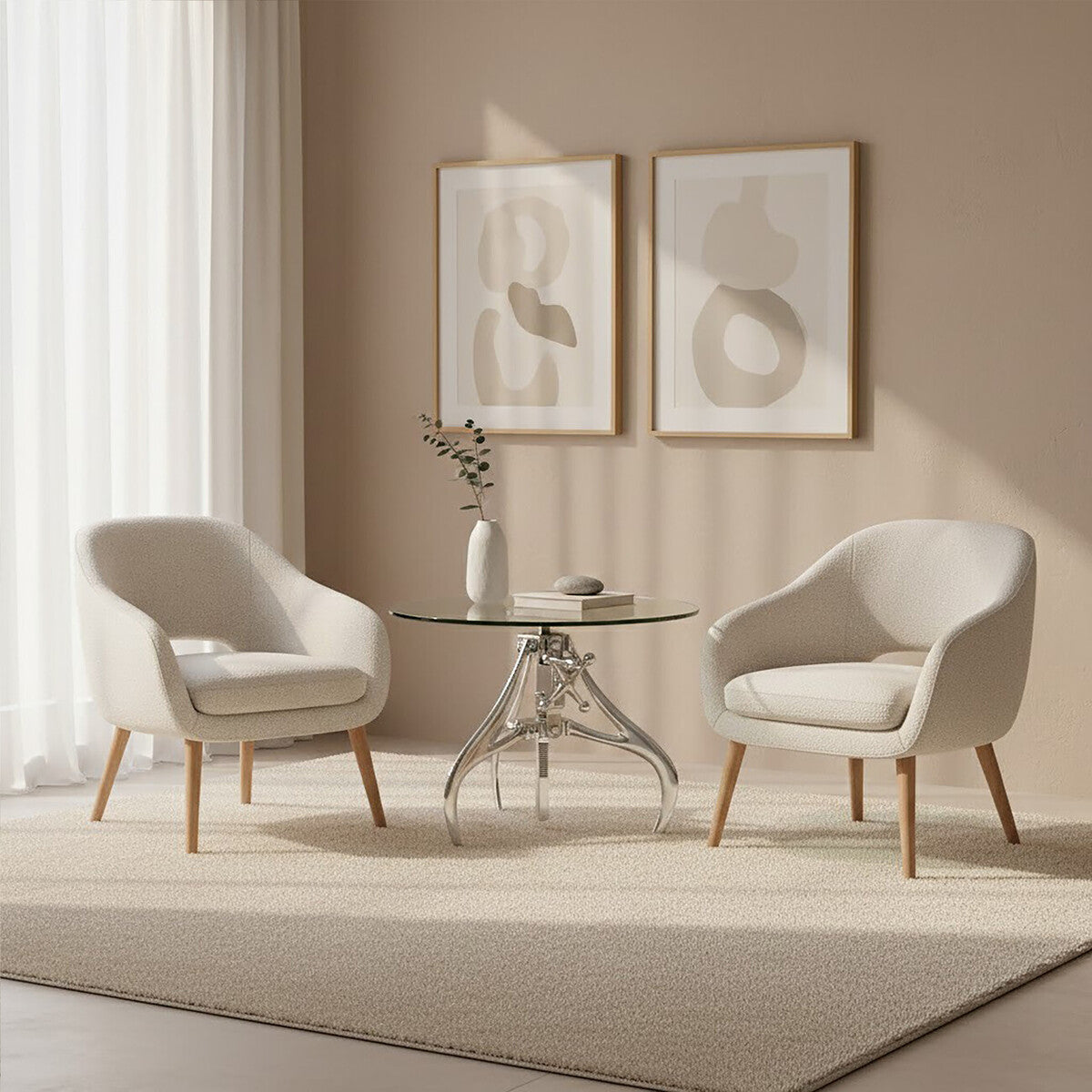 Clear Glass Top Accent Table with Silver Height Adjustable Crank Mechanism Metal Frame | Maxi
