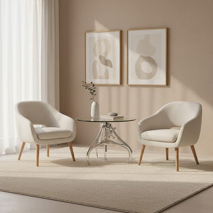 Clear Glass Top Accent Table with Silver Height Adjustable Crank Mechanism Metal Frame | Maxi