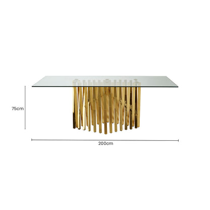 Arezzo Tempered Glass Top Dining Table With Gold Finish Frame