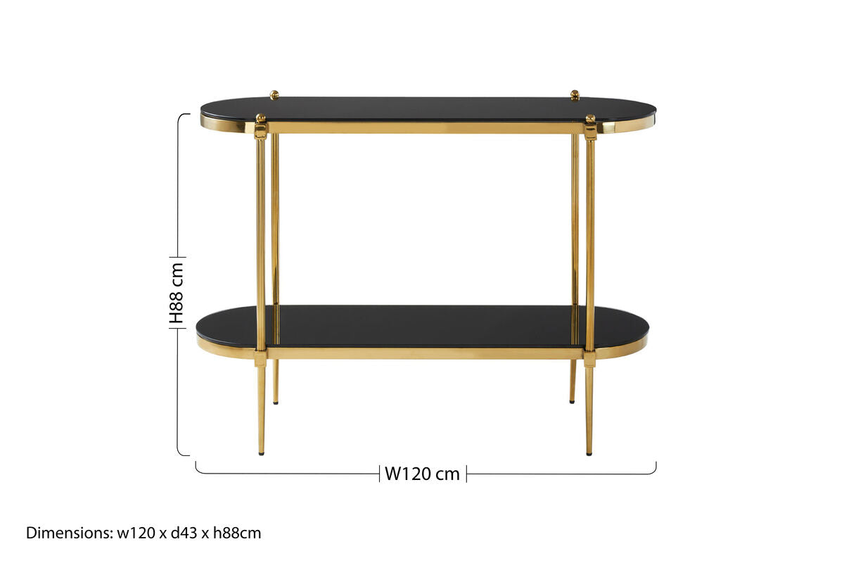 Arezzo 2 Tier Gold Console Table with Black Tempered Glass