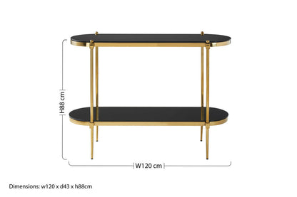 Arezzo 2 Tier Gold Console Table with Black Tempered Glass