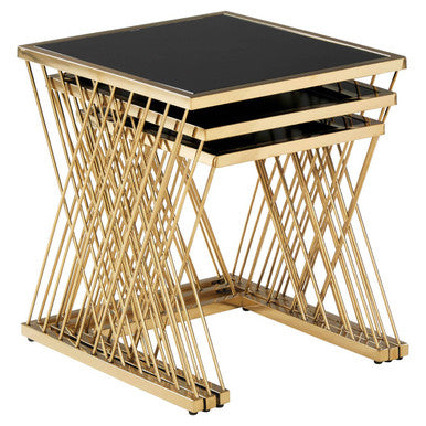 Arezzo Gold and Black Set Of 3 Nesting Tables