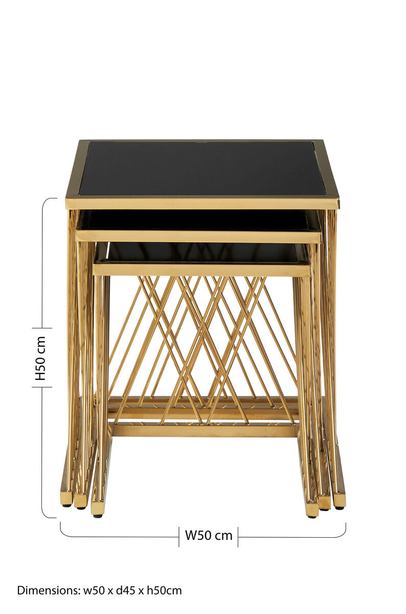 Arezzo Gold and Black Set Of 3 Nesting Tables