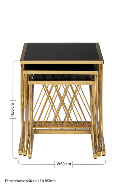 Arezzo Gold and Black Set Of 3 Nesting Tables