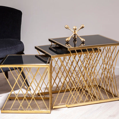 Arezzo Gold and Black Set Of 3 Nesting Tables