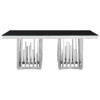 Eliza Silver Finish Dining Table with Black Glass Top