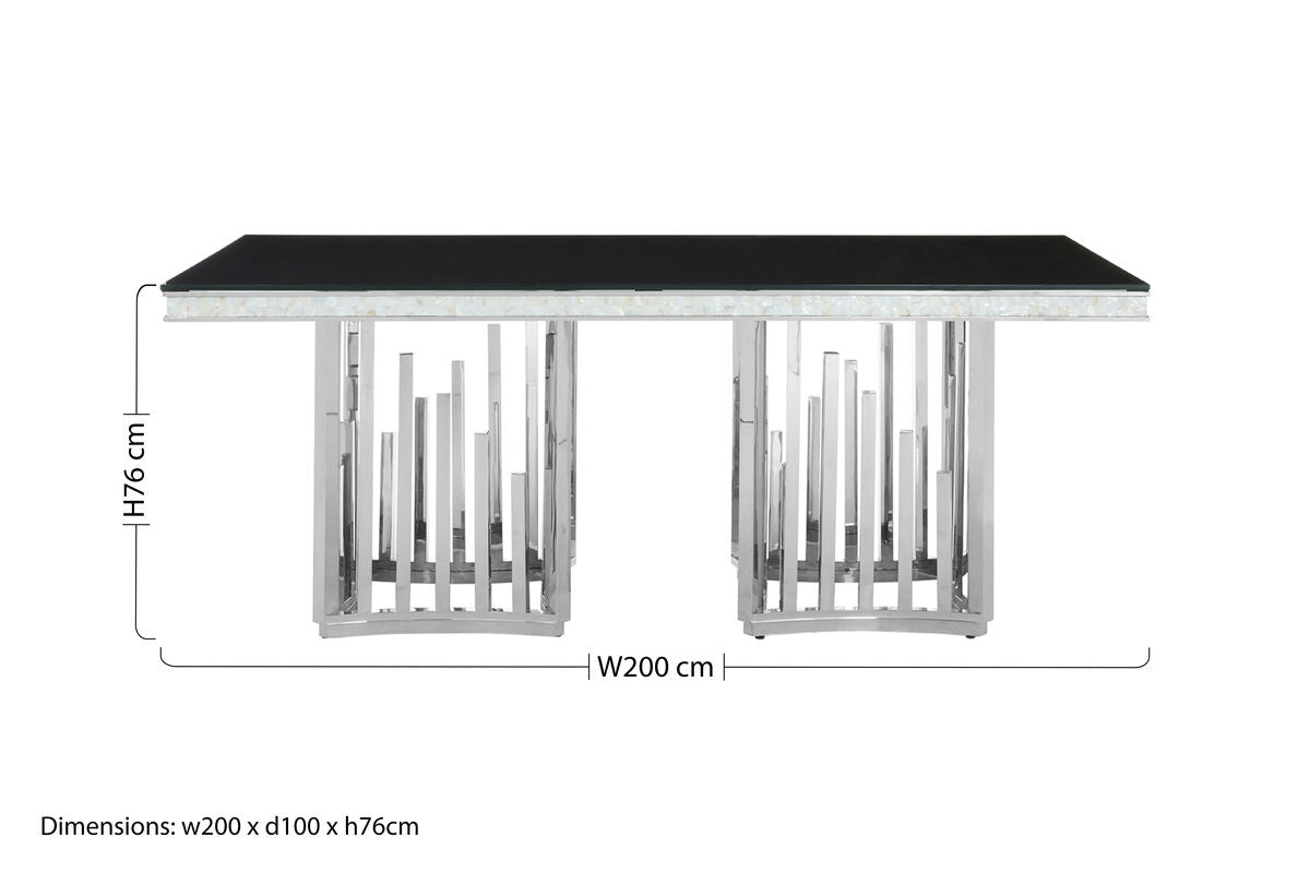 Eliza Silver Finish Dining Table with Black Glass Top