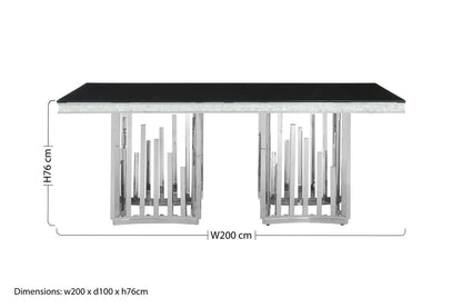 Eliza Silver Finish Dining Table with Black Glass Top