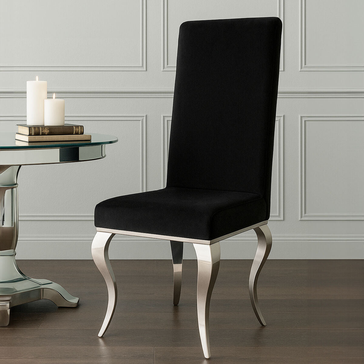 Eliza Black Velvet Dining Chair With Silver Frame