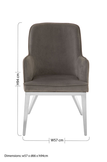 Eliza Grey Velvet Dining Chair With Silver Finish Legs