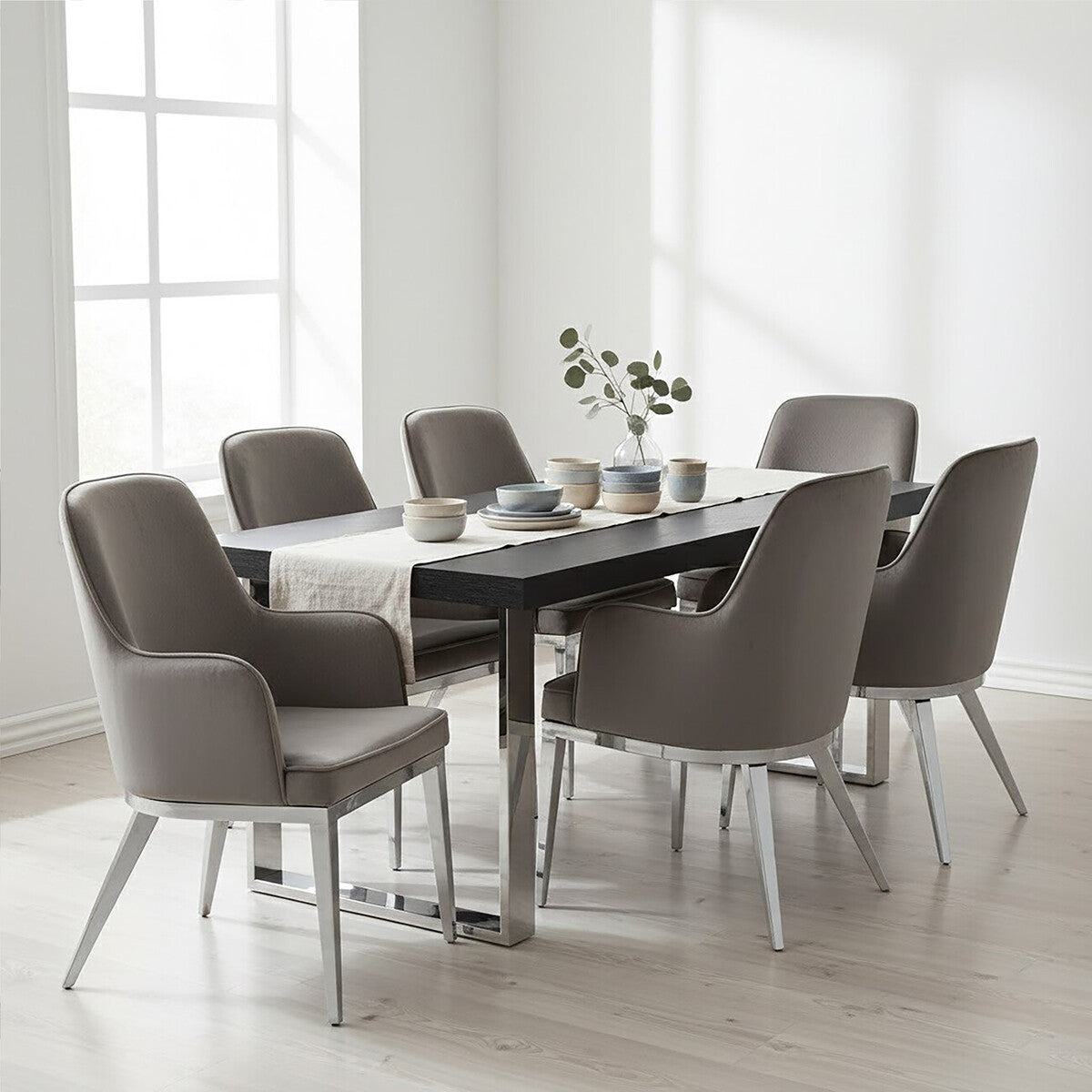Grey Velvet Dining Chair with Silver Finish Legs | Eliza