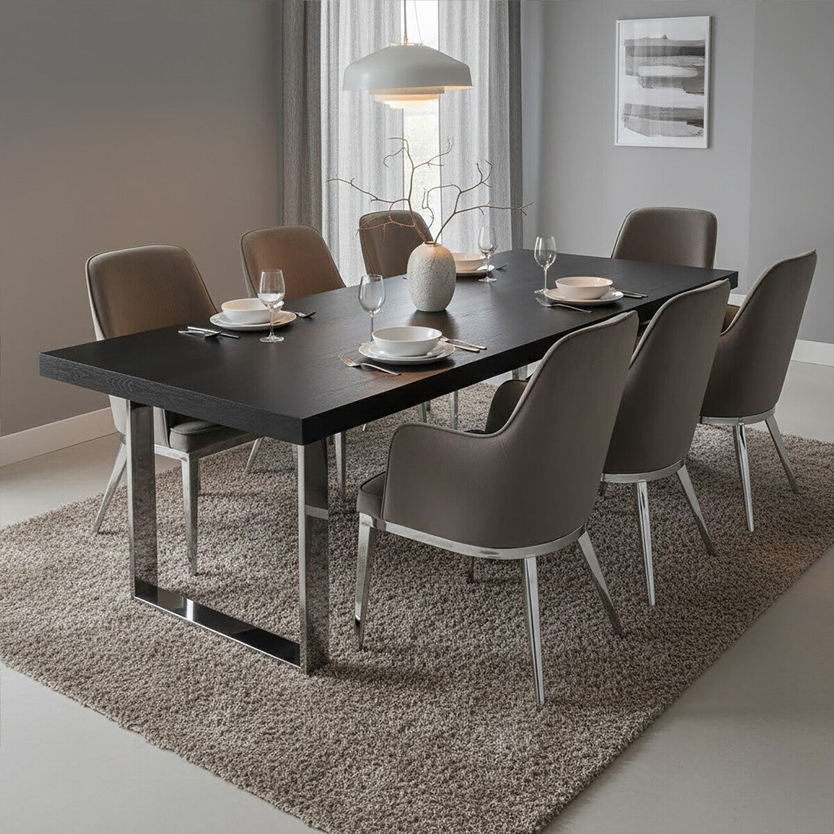 Grey Velvet Dining Chair with Silver Finish Legs | Eliza