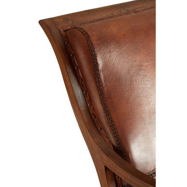 Inca Brown Leather Lounge Chair and Footstool with Teak Wood Frame