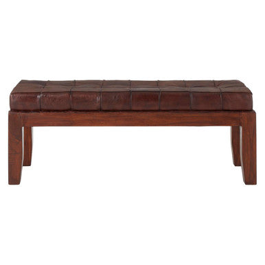 Inca Antique Brown Leather Bench