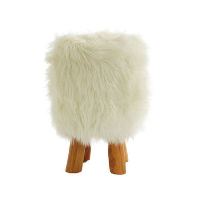 Inca White Faux Fur Round Footstool