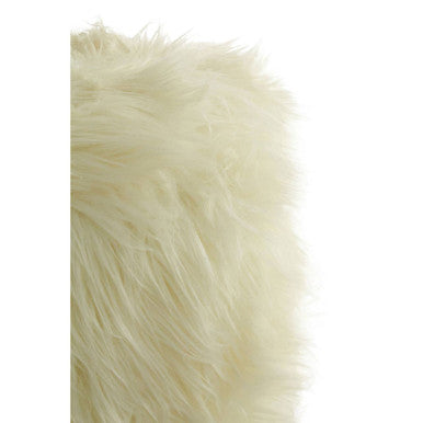 Inca White Faux Fur Round Footstool