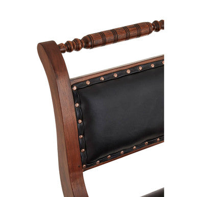 Inca Black Leather and Teak Wood Swivel Chair