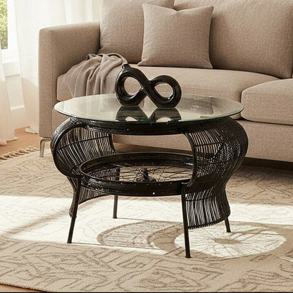 Clear Glass Top Table with Black Finish Bamboo and Iron Frame | Mantis