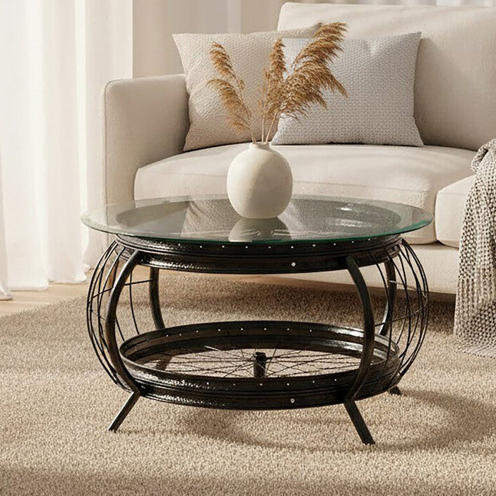 Clear Glass Top Coffee Table with Black Finish Bamboo and Iron Frame | Mantis