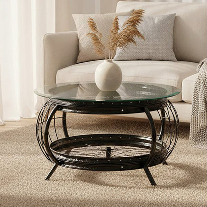 Clear Glass Top Coffee Table with Black Finish Bamboo and Iron Frame | Mantis