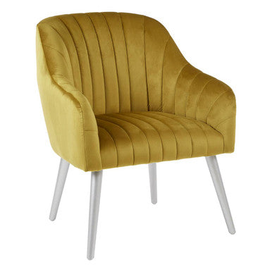 Louxor Mustard Fabric Armchair with Silver Finish Wood Legs