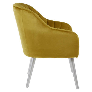 Louxor Mustard Fabric Armchair with Silver Finish Wood Legs