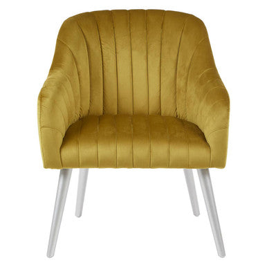 Louxor Mustard Fabric Armchair with Silver Finish Wood Legs