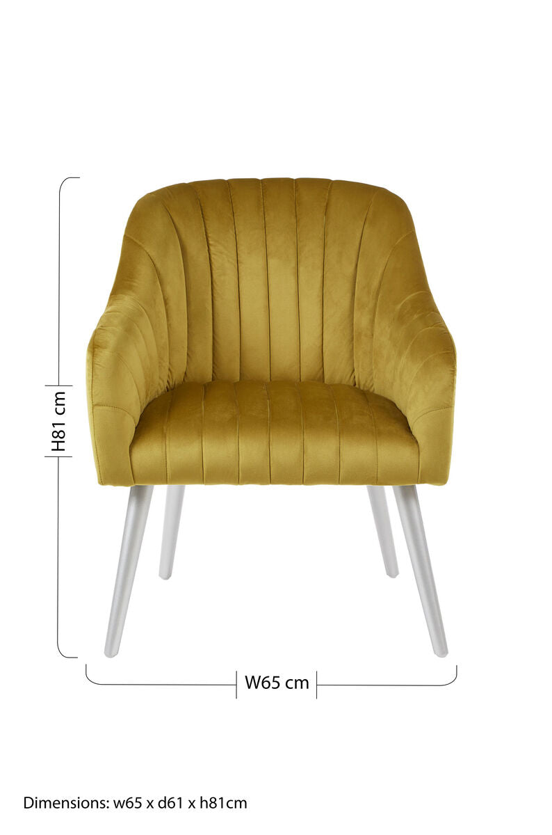 Louxor Mustard Fabric Armchair with Silver Finish Wood Legs